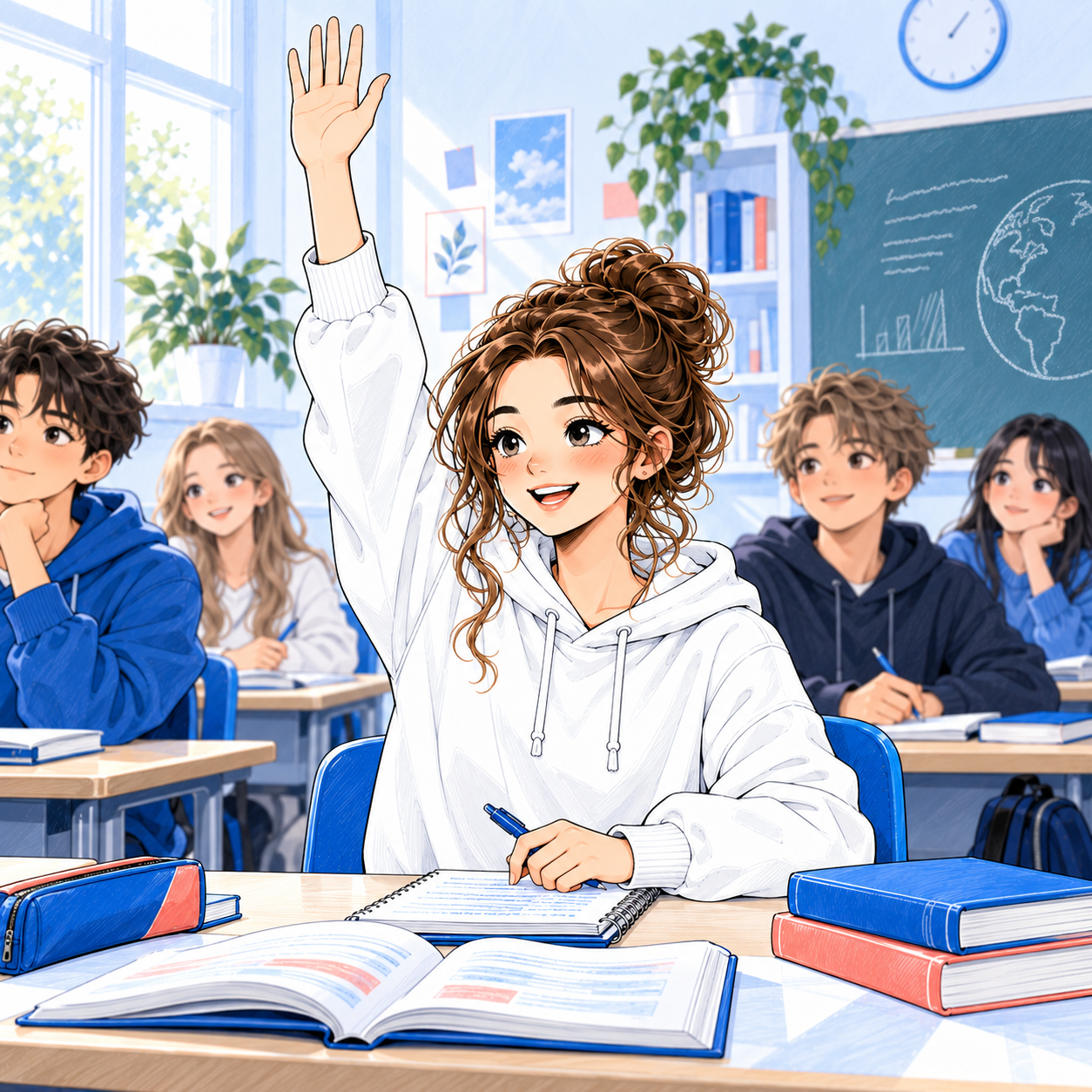 Ученица Языковки поднимает руку на уроке